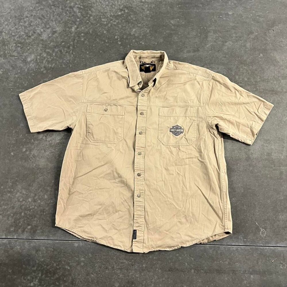 Harley-Davidson Beige Short Sleeve Button Up Shirt